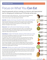 Informational fact sheet title page with text: Focus on what you can eat