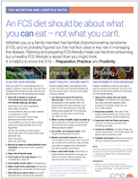 Informational fact sheet title page with text: An FCS diet should be about what you can eat - not what you can't
