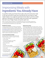 Informational fact sheet title page with text: Improvising meals with ingredients you already have