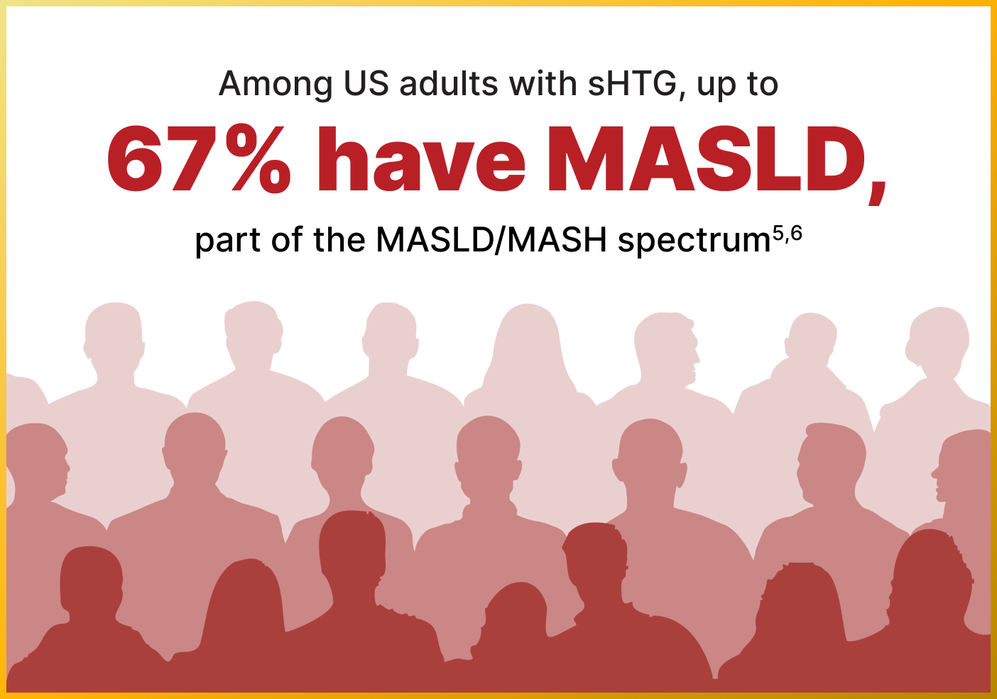 Shadows of people with text overlay "Among US adults with sHTG, up to 67% have MASLD, part of the MASLD/MASH spectrum"