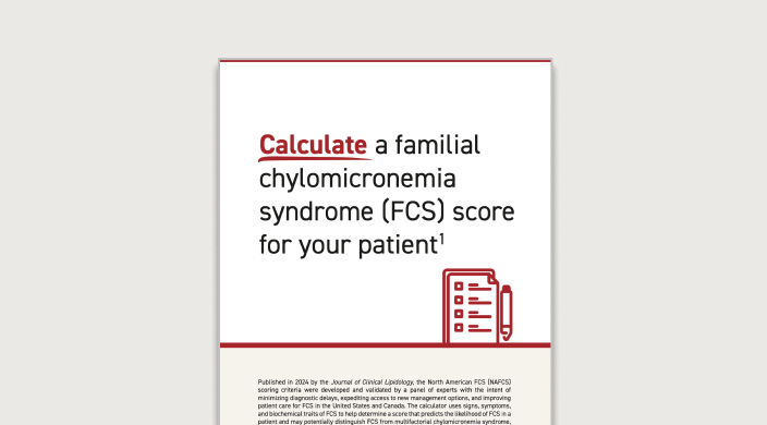 NAFCS scoring criteria brochure title page with text: Calculate a FCS score for your patient