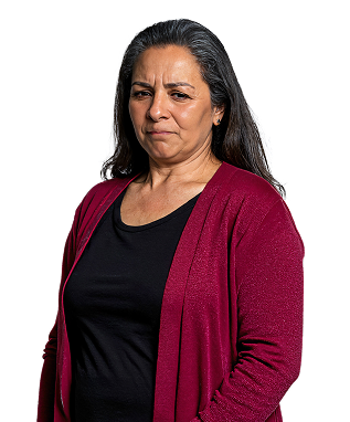 portrait of sHTG patient model named Maria with quote: It's frustrating when medication doesn't work and the doctor isn't sure why